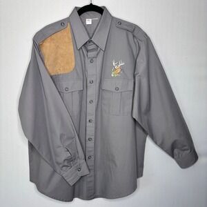 Gray USA Shooting Shirt Mens‎ Size XL Suede Shoulder Patch Embroidered Deer